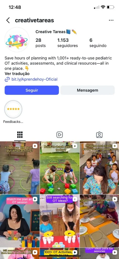 Perfil oficial de Instagram @creativetareas